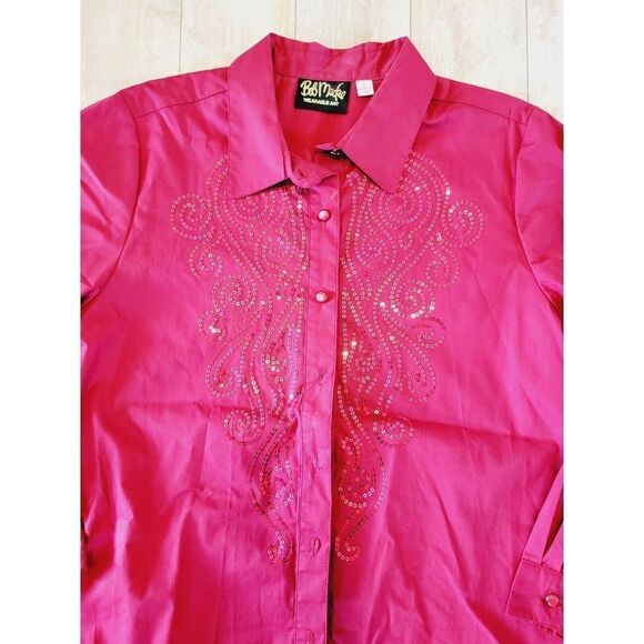 Bob Mackie Wearable Art L Shirt Top Button Front Sequined Red 14  *Fault photo!* - Picture 3 of 8